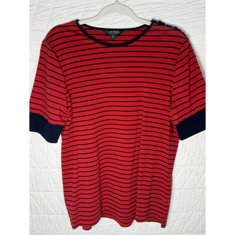 Lauren Ralph Lauren Women's Red blue Striped top blouse nautical Size 2X - Picture 1 of 6